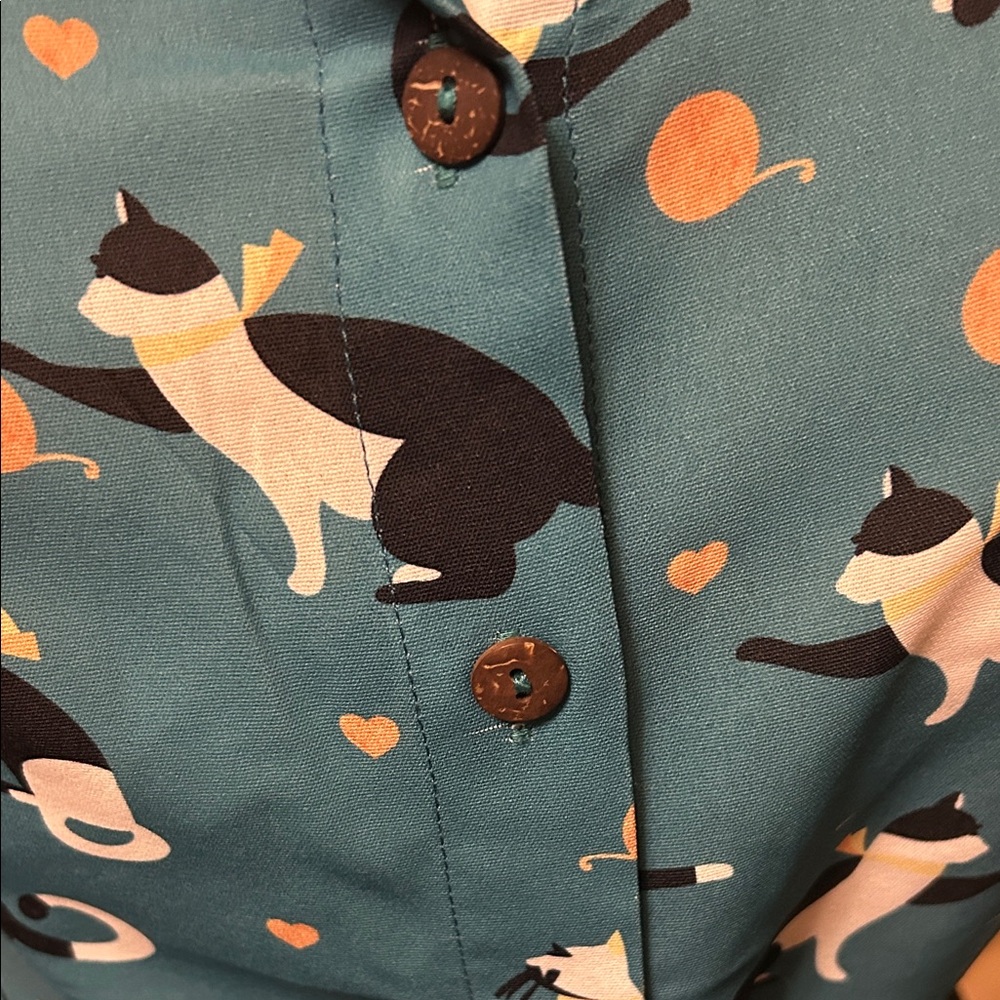 SM Wardrobe Teal Cat Print Dress with Peach Accents - Picture 3 of 6